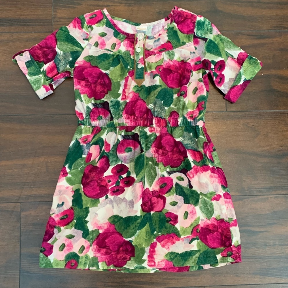 Gymboree Pink & Green Corduroy Floral Short Sleeve Dress